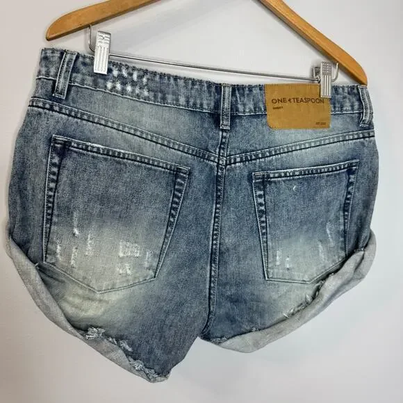 One Teaspoon Bandit Denim Shorts High Rise Distressed Women's 30 - Picture 6 of 10
